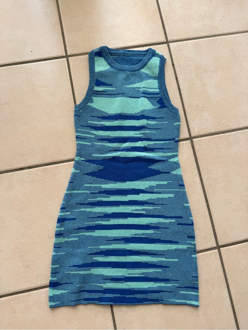 Sleeveless Knit Mini Dress in Blue and Aqua